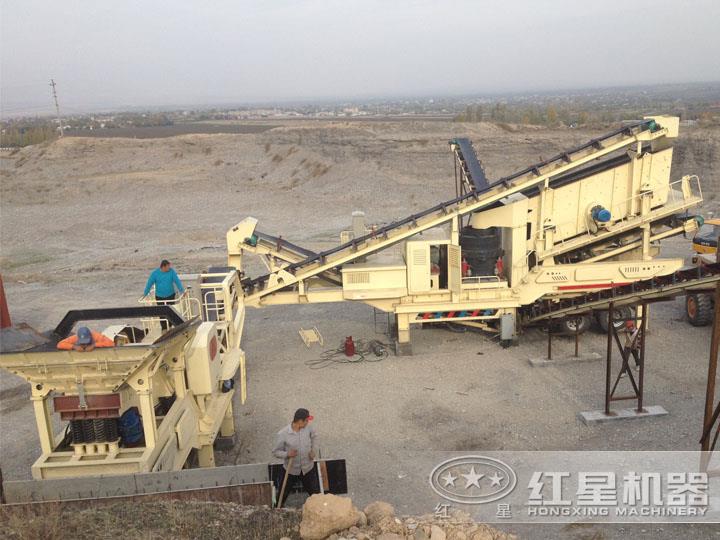 時產(chǎn)200方全自動碎石機生產(chǎn)現(xiàn)場，出料均勻，粒形好看